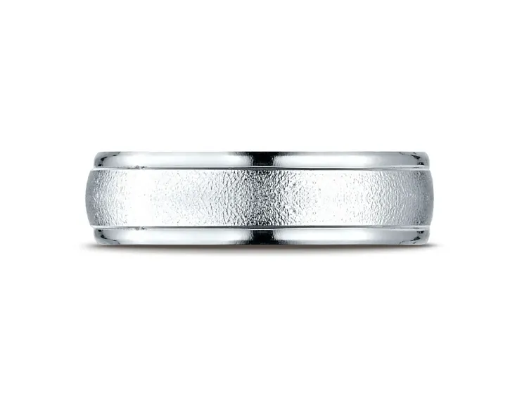 10K White Gold Men's Wedding Band With Sandblasted Center | 6mm