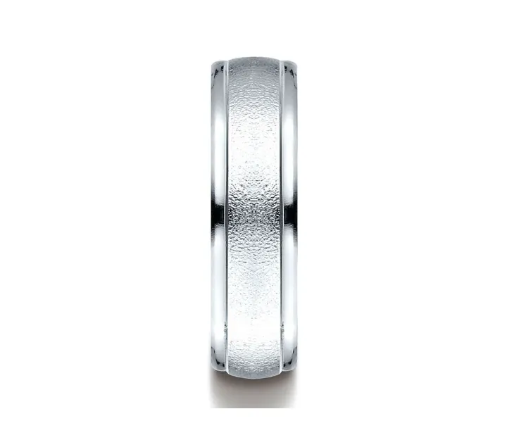 10K White Gold Men's Wedding Band With Sandblasted Center | 6mm