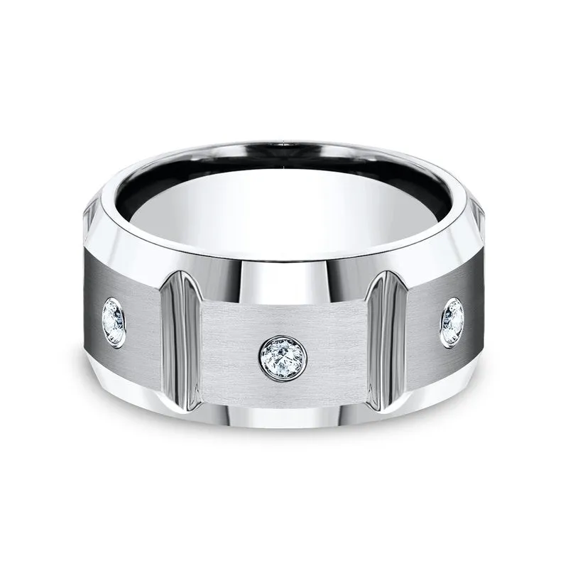 10mm Cobalt Chrome Men's Grooved Wedding Ring with Diamonds