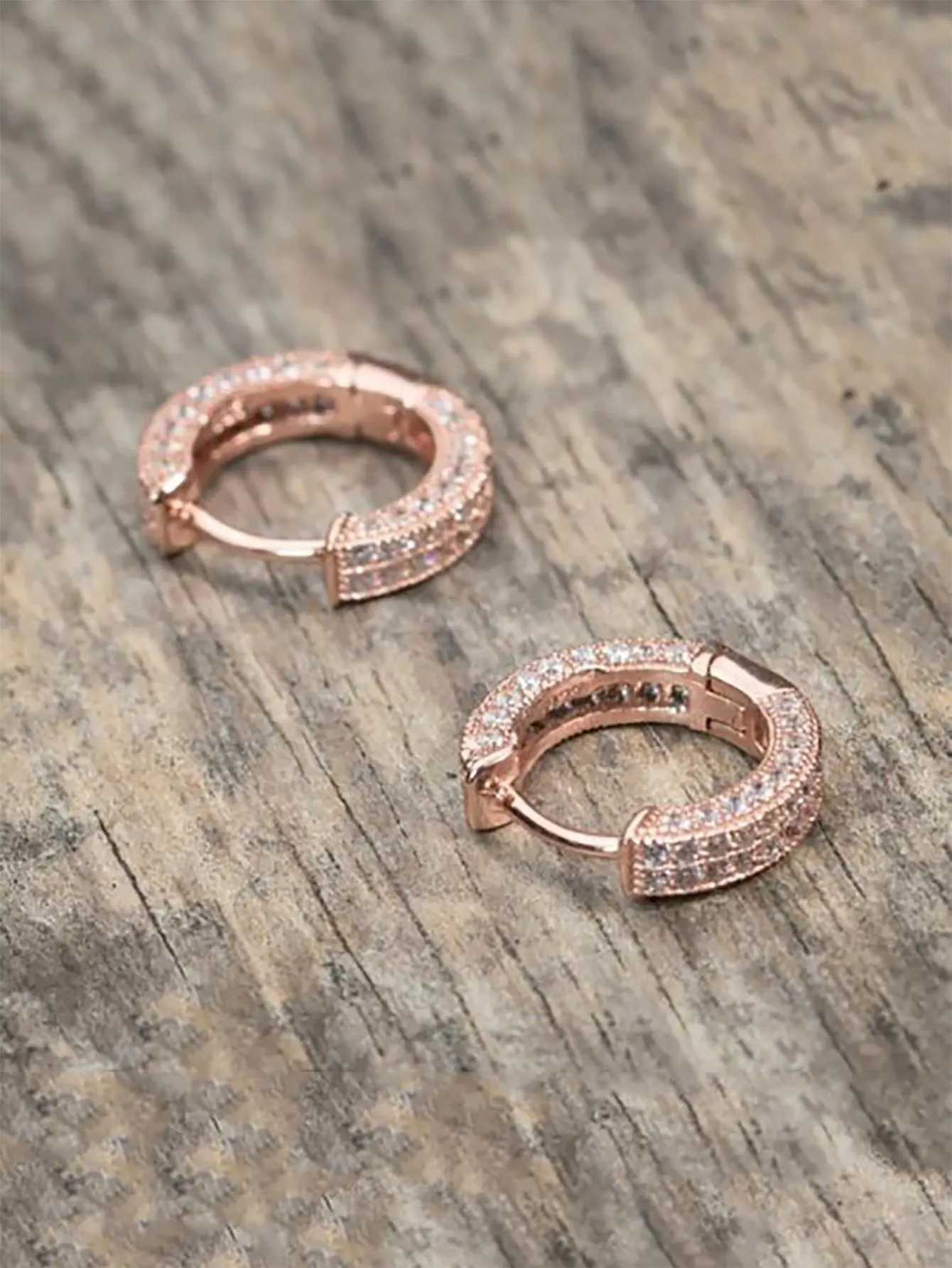 1pair Glamorous Rhinestone Decor Hoop Earrings For Men Women For Daily Life Copper Jewelry