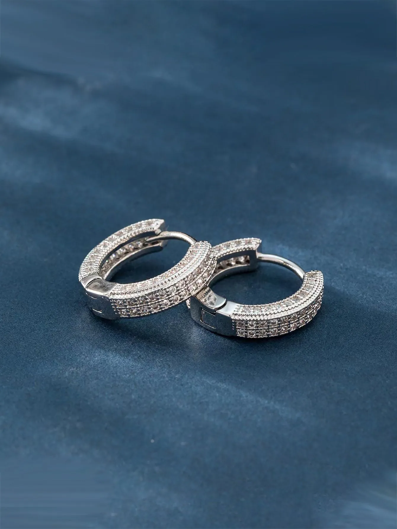 1pair Glamorous Rhinestone Decor Hoop Earrings For Men Women For Daily Life Copper Jewelry