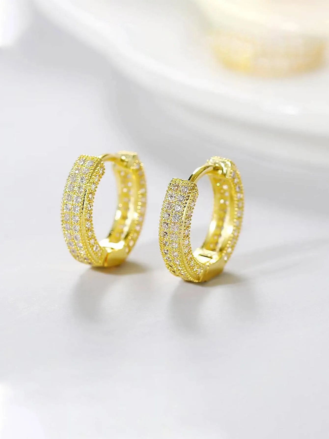 1pair Glamorous Rhinestone Decor Hoop Earrings For Men Women For Daily Life Copper Jewelry