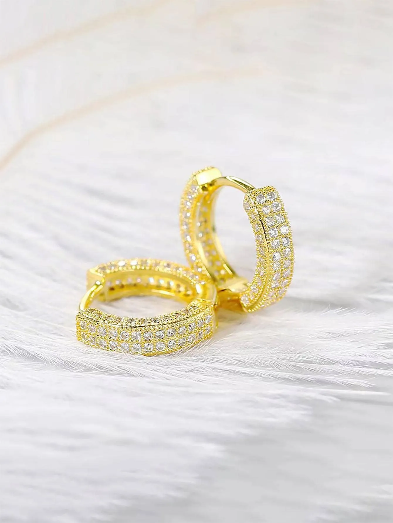1pair Glamorous Rhinestone Decor Hoop Earrings For Men Women For Daily Life Copper Jewelry