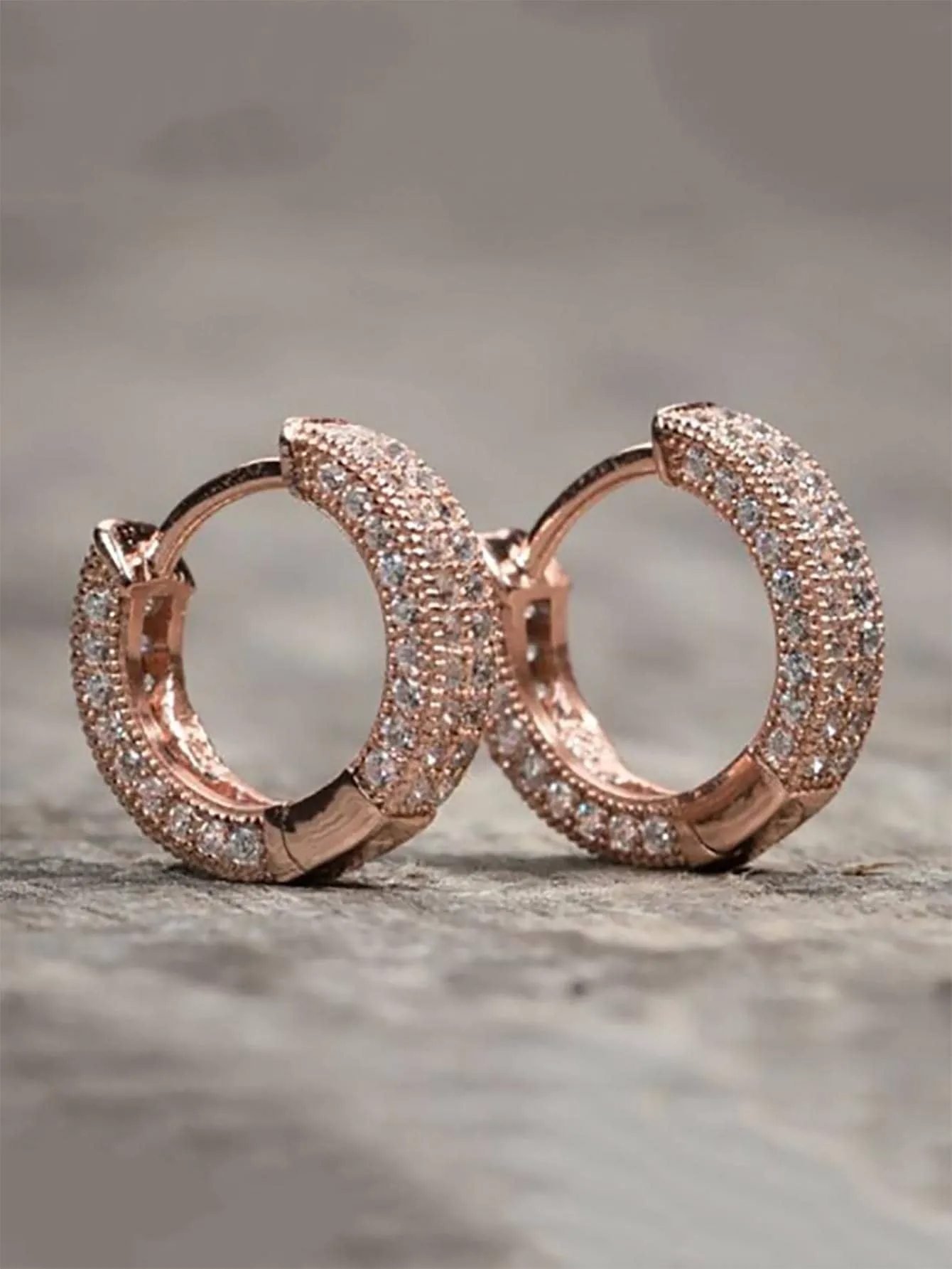 1pair Glamorous Rhinestone Decor Hoop Earrings For Men Women For Daily Life Copper Jewelry