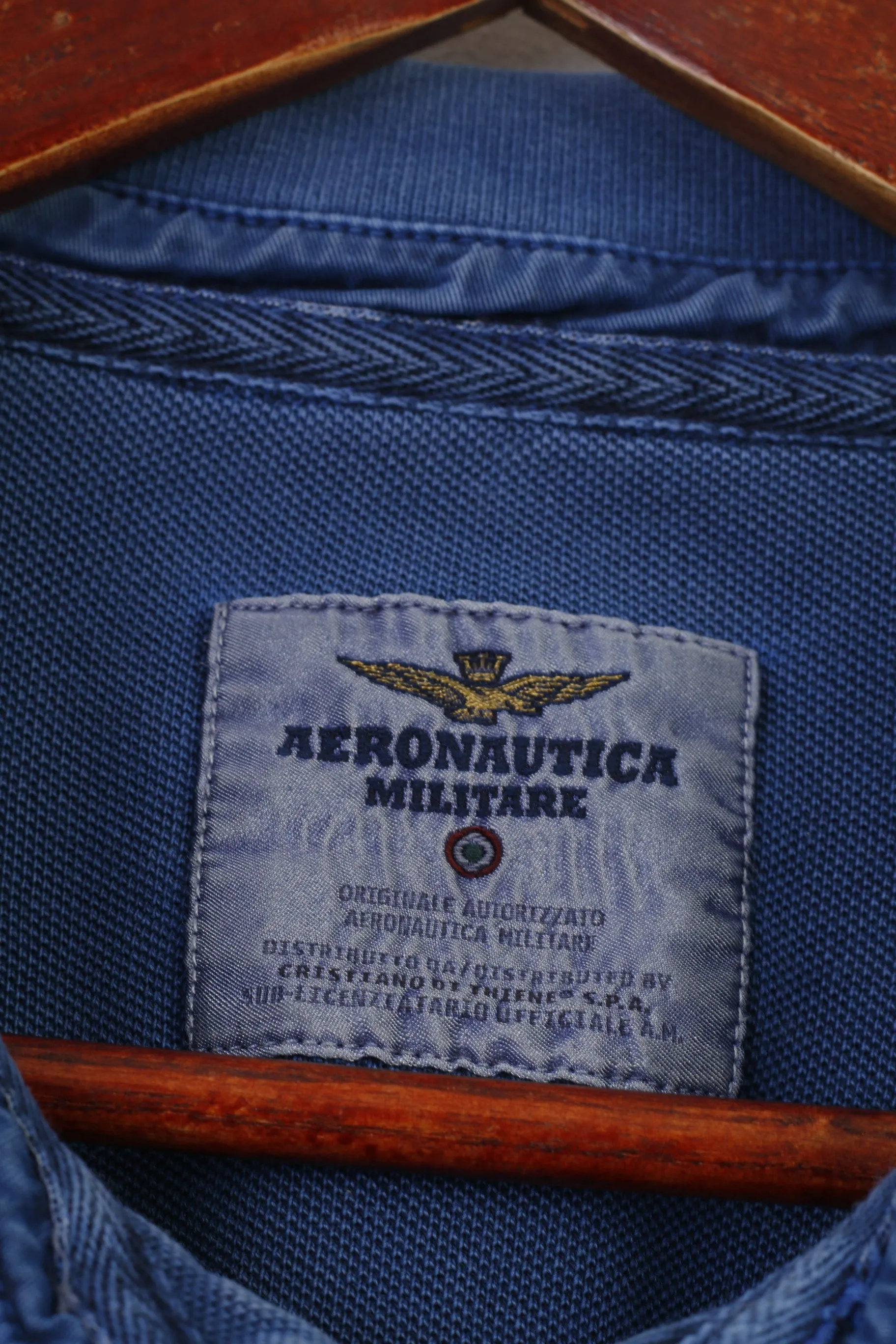Aeronautica Militare Men XXL Polo Shirt  Navy Blue Collar Detailed Buttons Long Sleeve Top