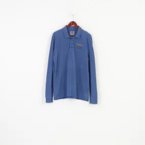 Aeronautica Militare Men XXL Polo Shirt  Navy Blue Collar Detailed Buttons Long Sleeve Top