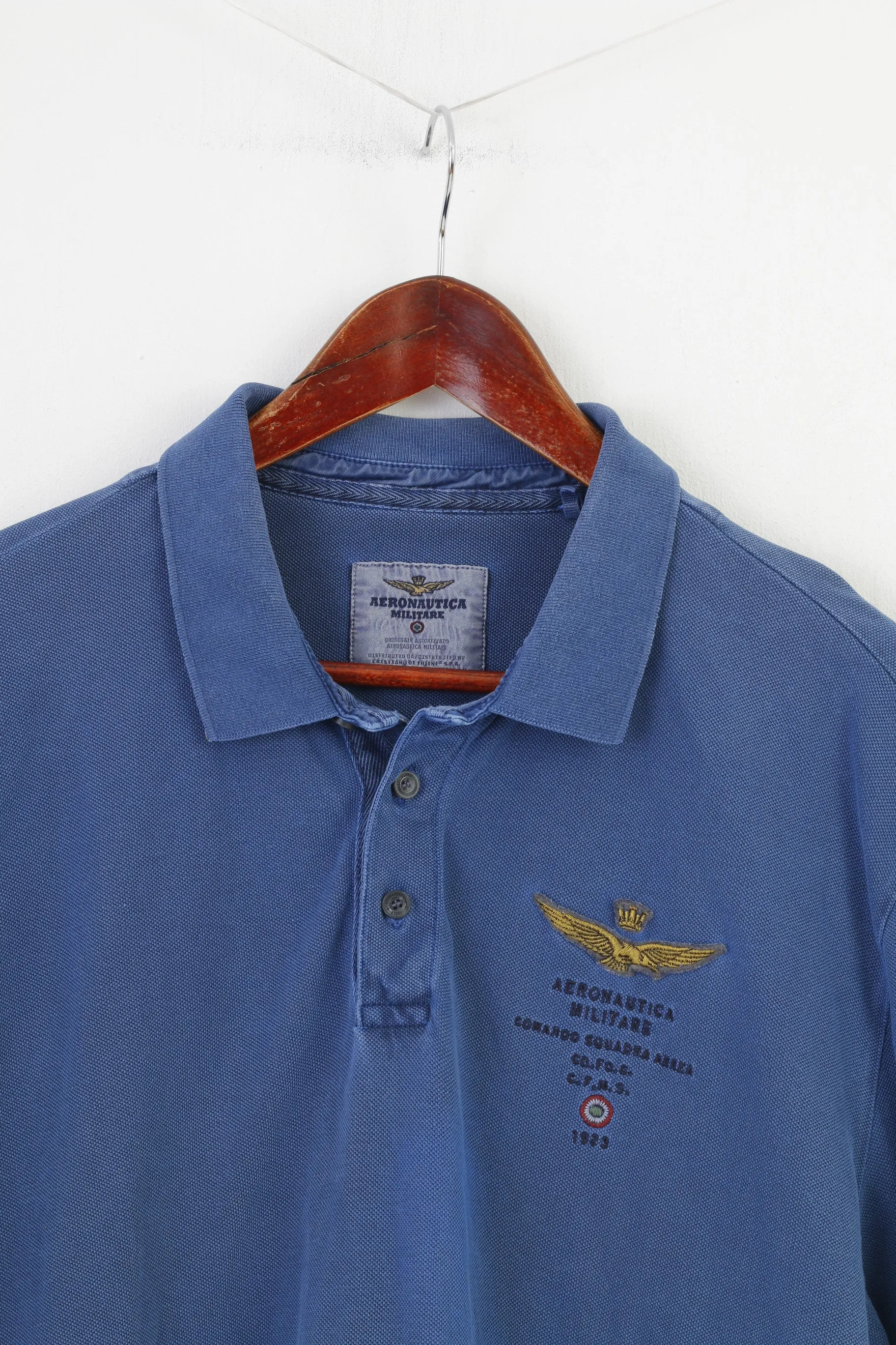 Aeronautica Militare Men XXL Polo Shirt  Navy Blue Collar Detailed Buttons Long Sleeve Top