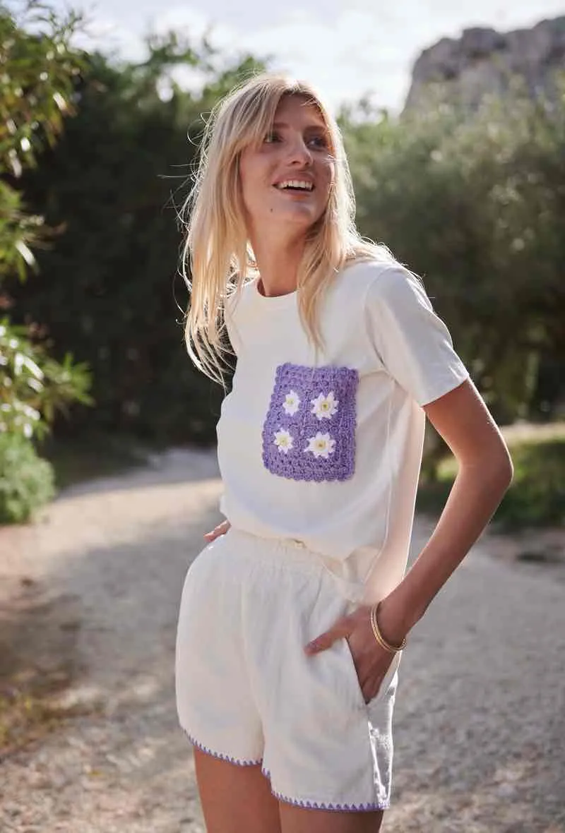 Anobel Copenhagen - T-shirt With Crochet Pocket Q05 - Lilac
