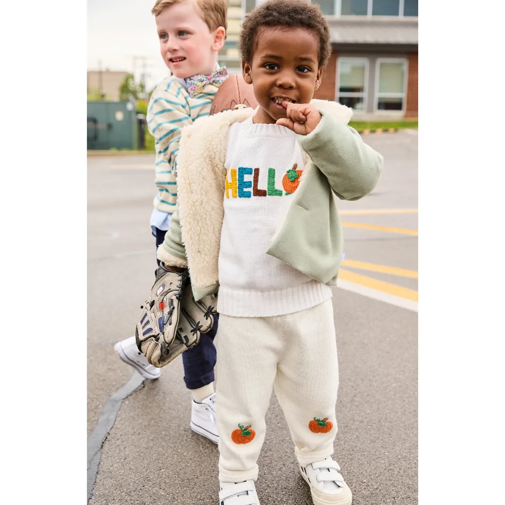 Applique Hello Pullover -- Ivory
