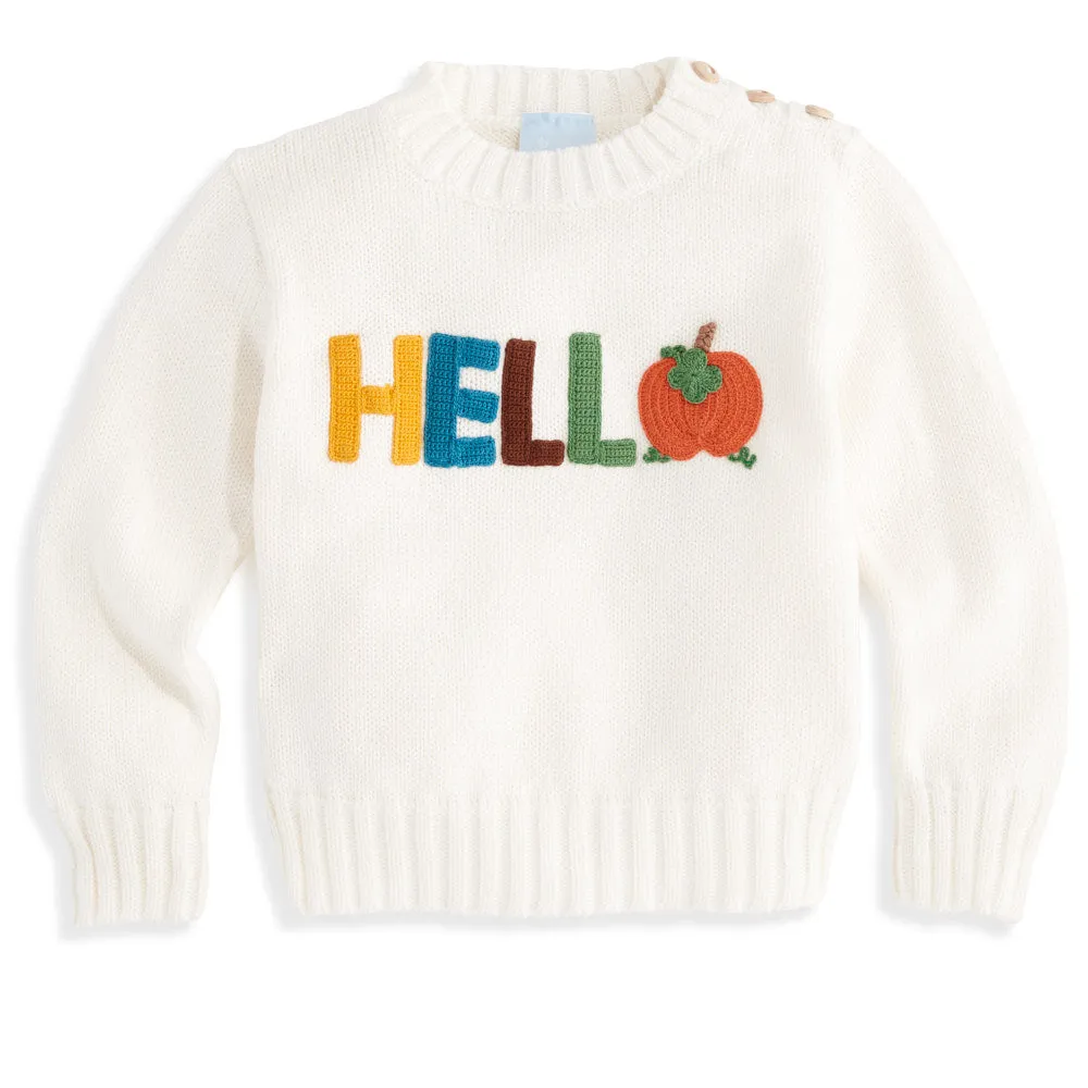 Applique Hello Pullover -- Ivory