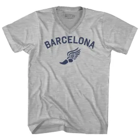 Barcelona Running Track Winged Foot Adult Cotton V-neck T-shirt