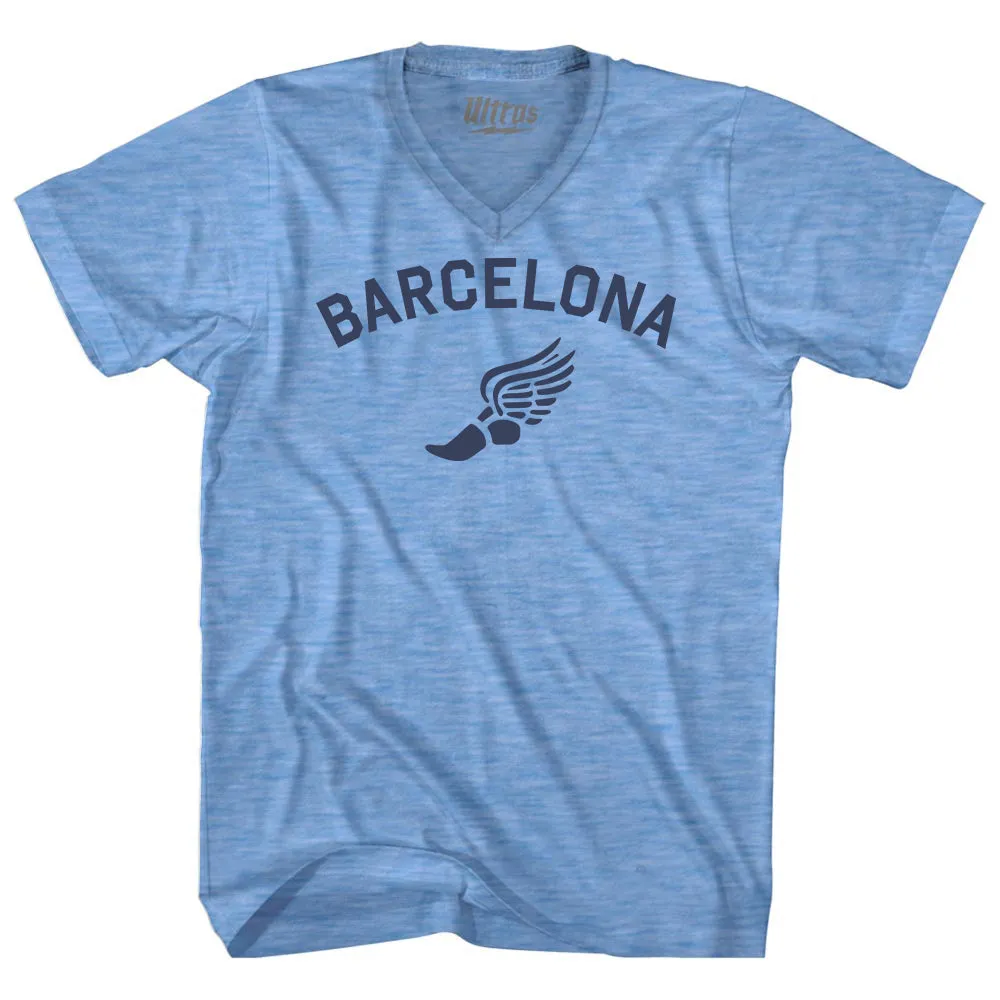 Barcelona Running Track Winged Foot Adult Tri-Blend V-neck T-shirt