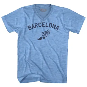 Barcelona Running Track Winged Foot Adult Tri-Blend V-neck T-shirt