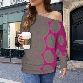 Batwing Long Sleeve Sweater Gray Pink