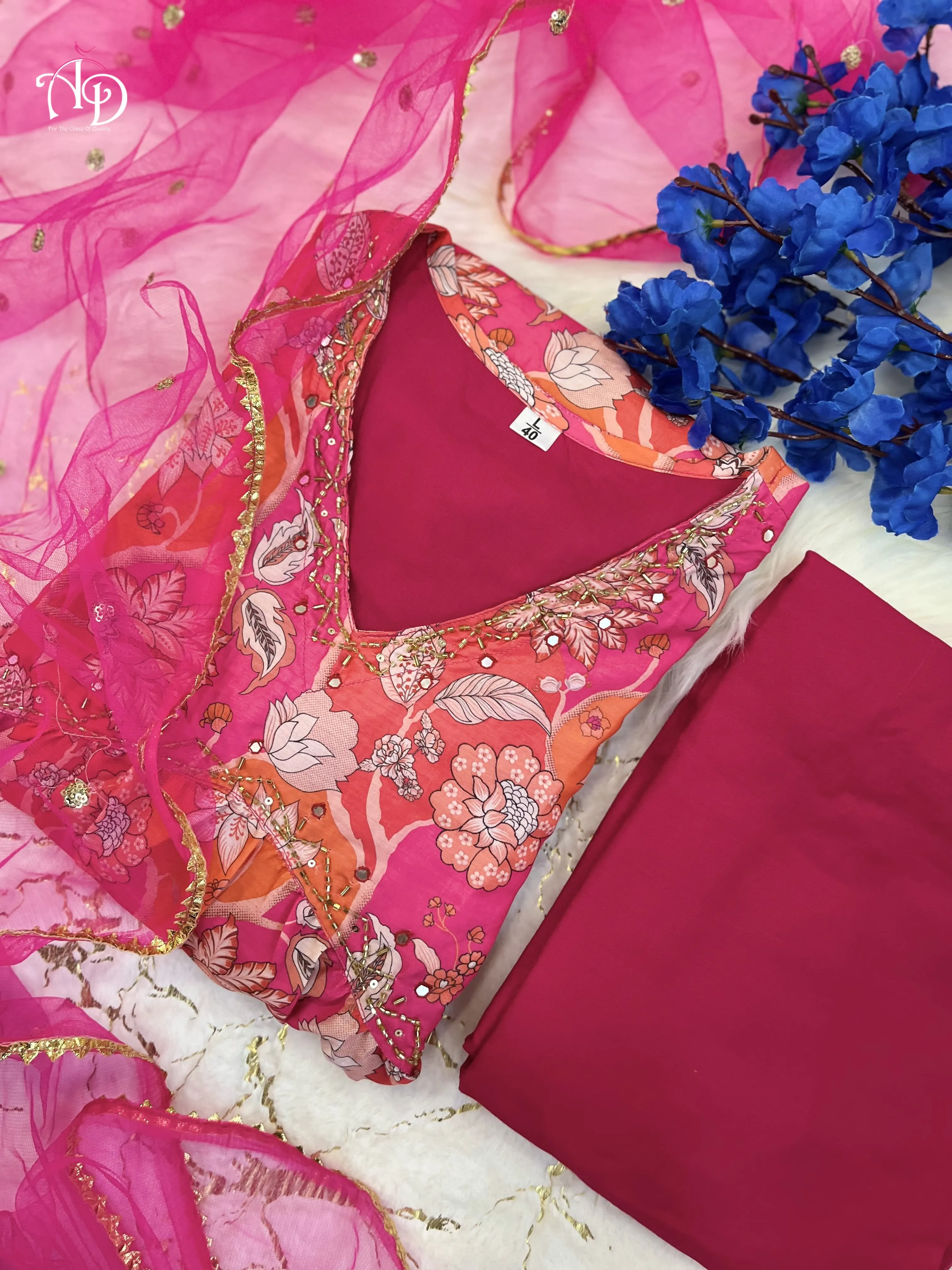 Beautiful Designer Muslin Alia Cut Cotton Suit