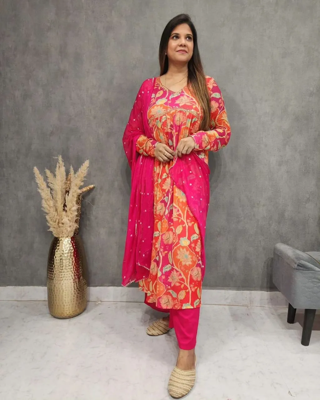 Beautiful Designer Muslin Alia Cut Cotton Suit