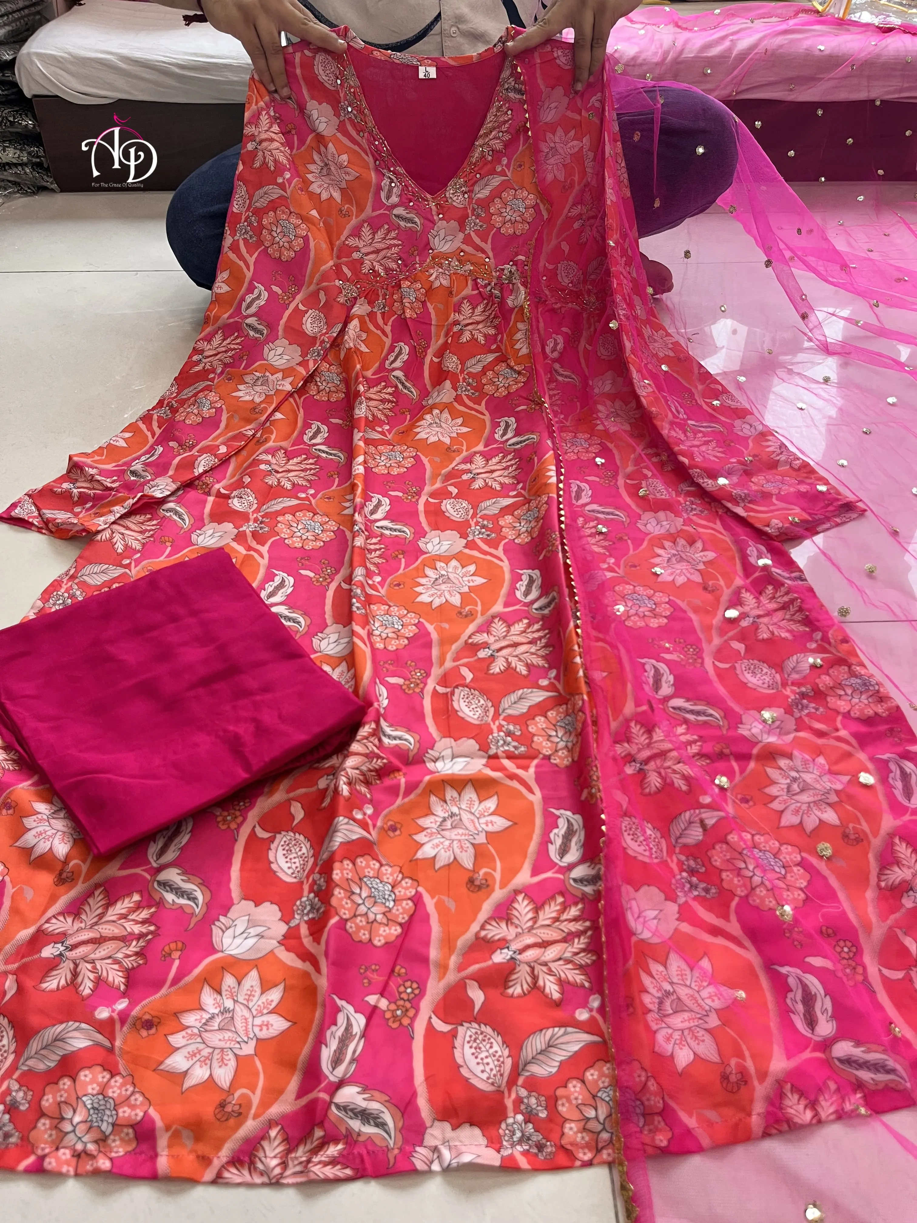 Beautiful Designer Muslin Alia Cut Cotton Suit