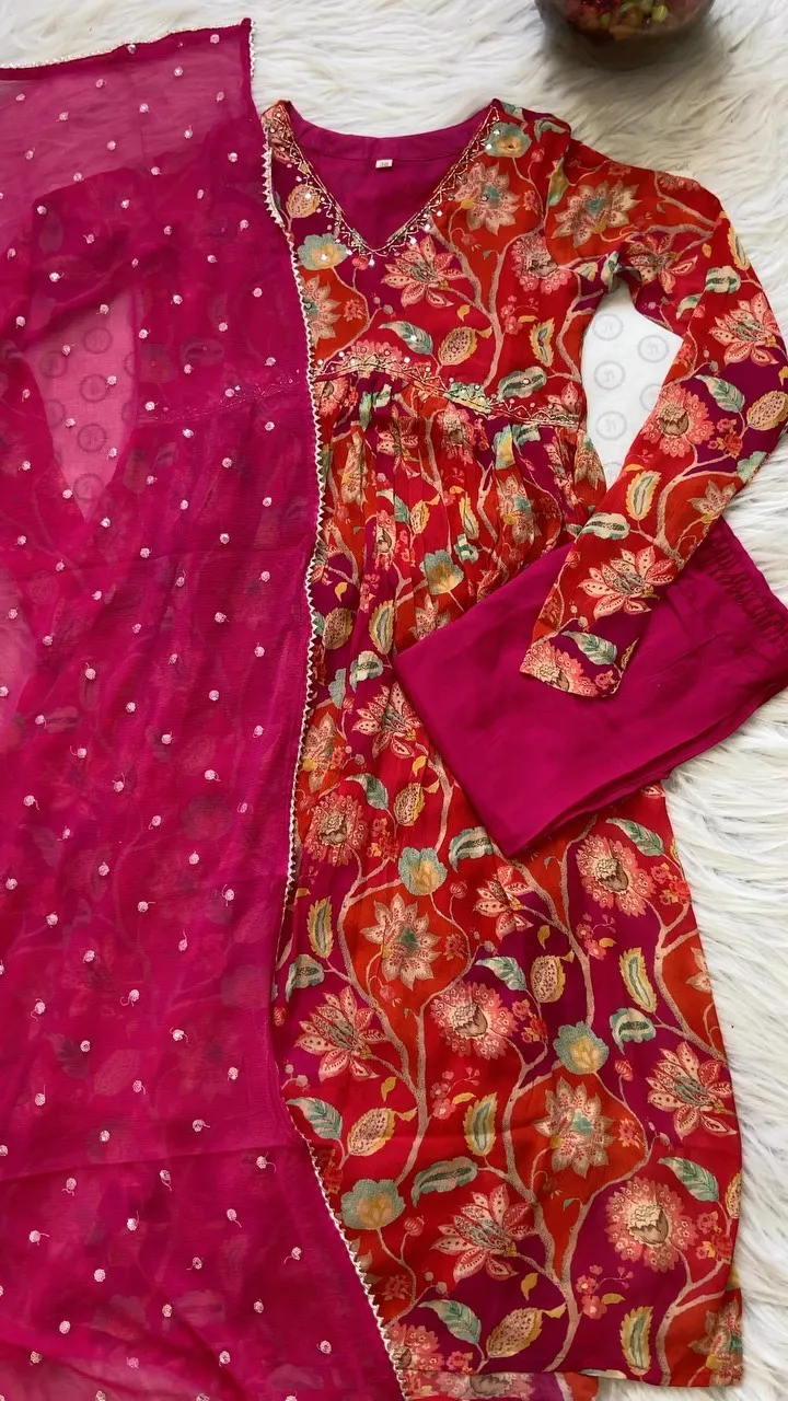 Beautiful Designer Muslin Alia Cut Cotton Suit