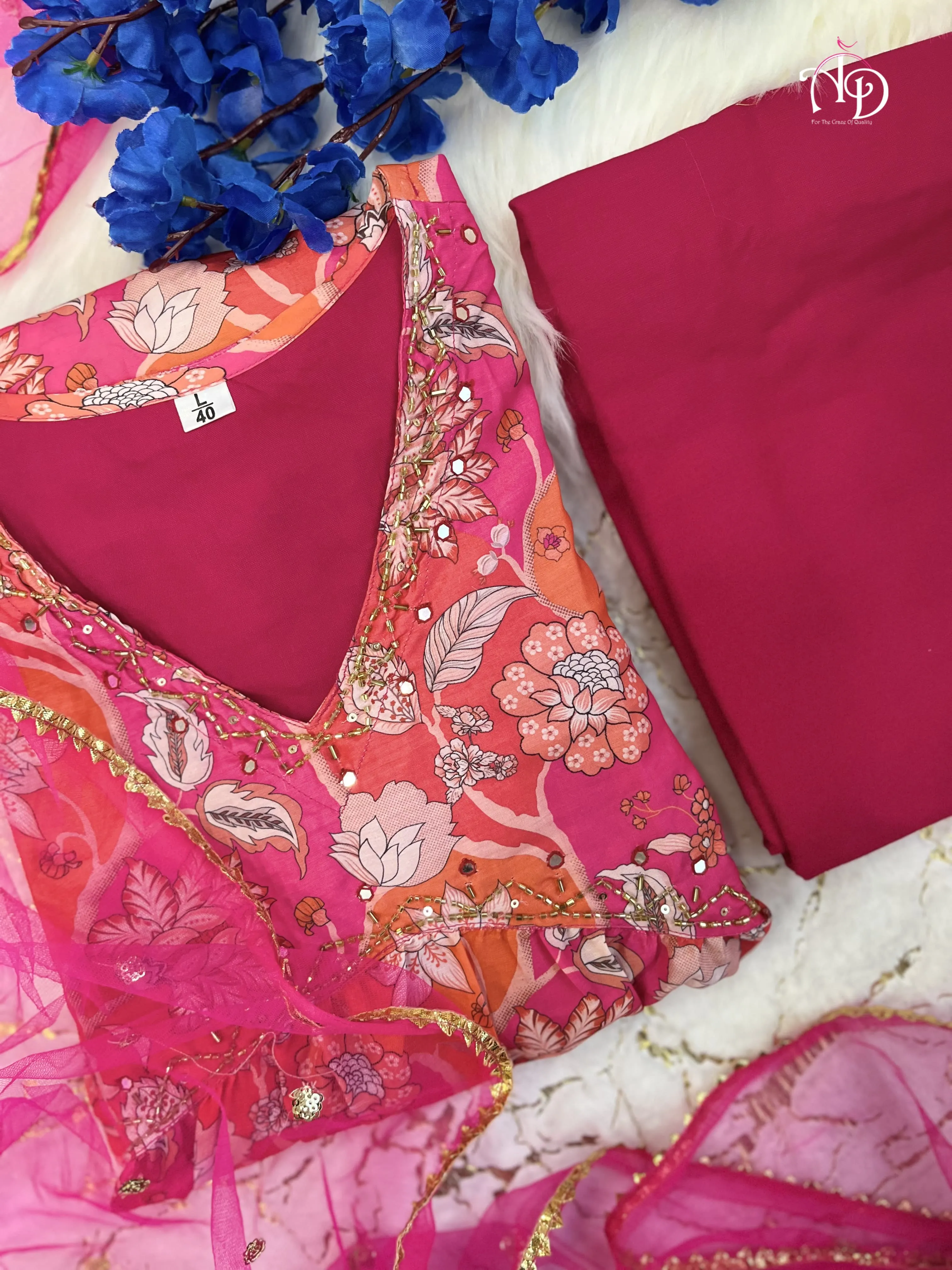 Beautiful Designer Muslin Alia Cut Cotton Suit