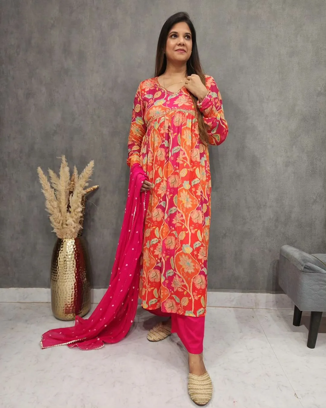 Beautiful Designer Muslin Alia Cut Cotton Suit
