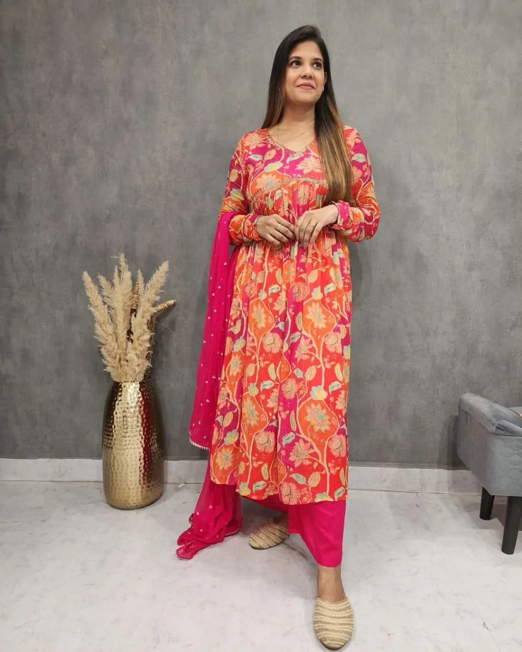 Beautiful Designer Muslin Alia Cut Cotton Suit