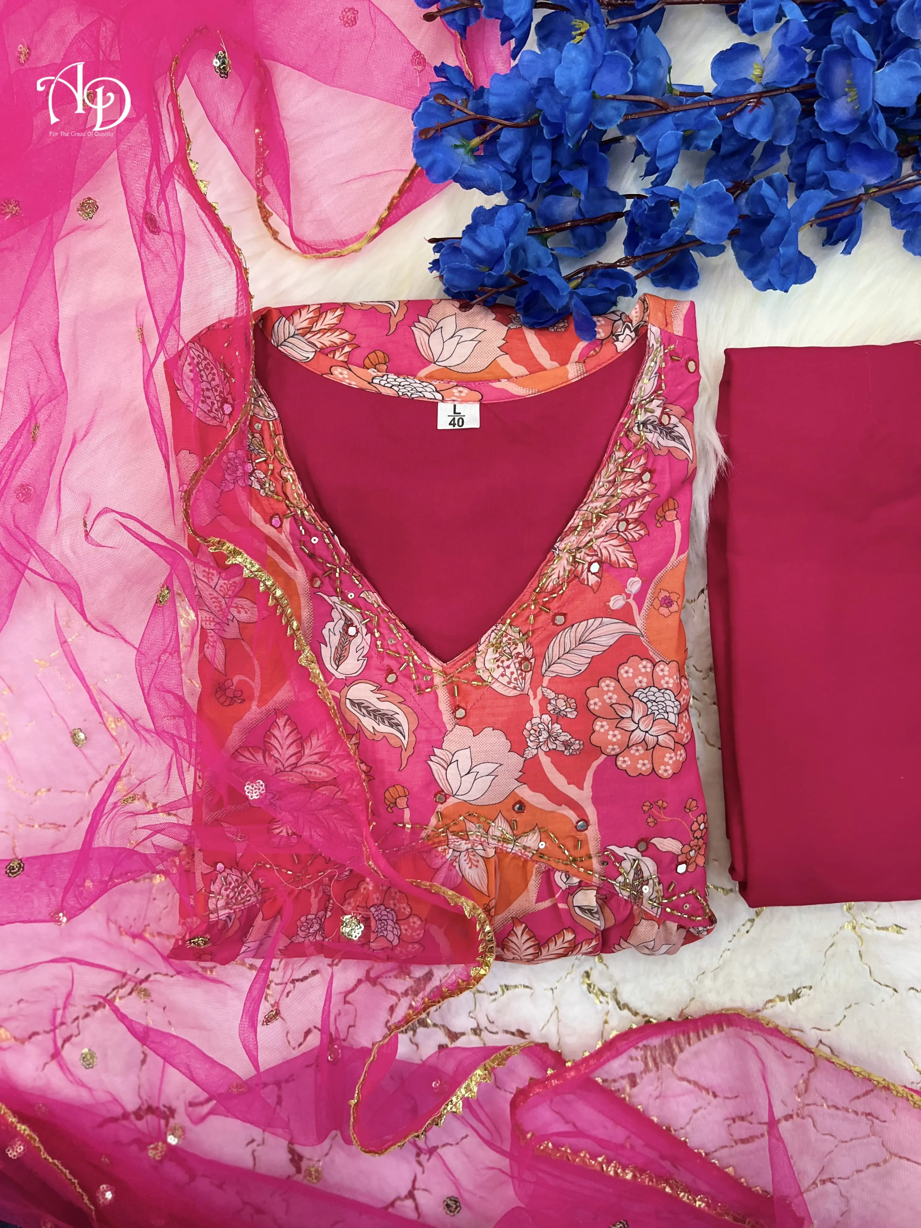 Beautiful Designer Muslin Alia Cut Cotton Suit