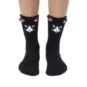 Black Cat Fuzzy Crew Socks
