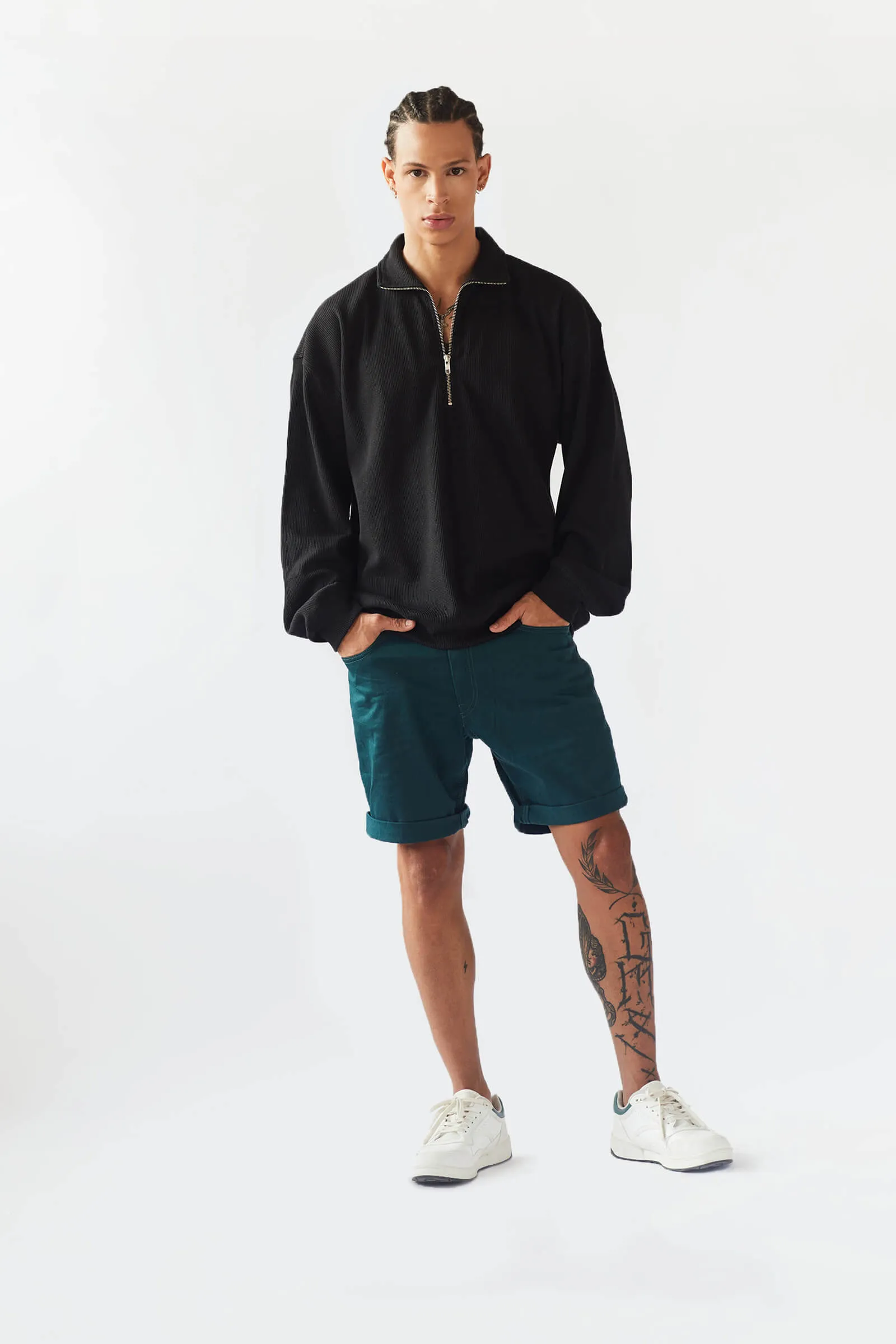 Black Half Zip Waffle Sweatshirt