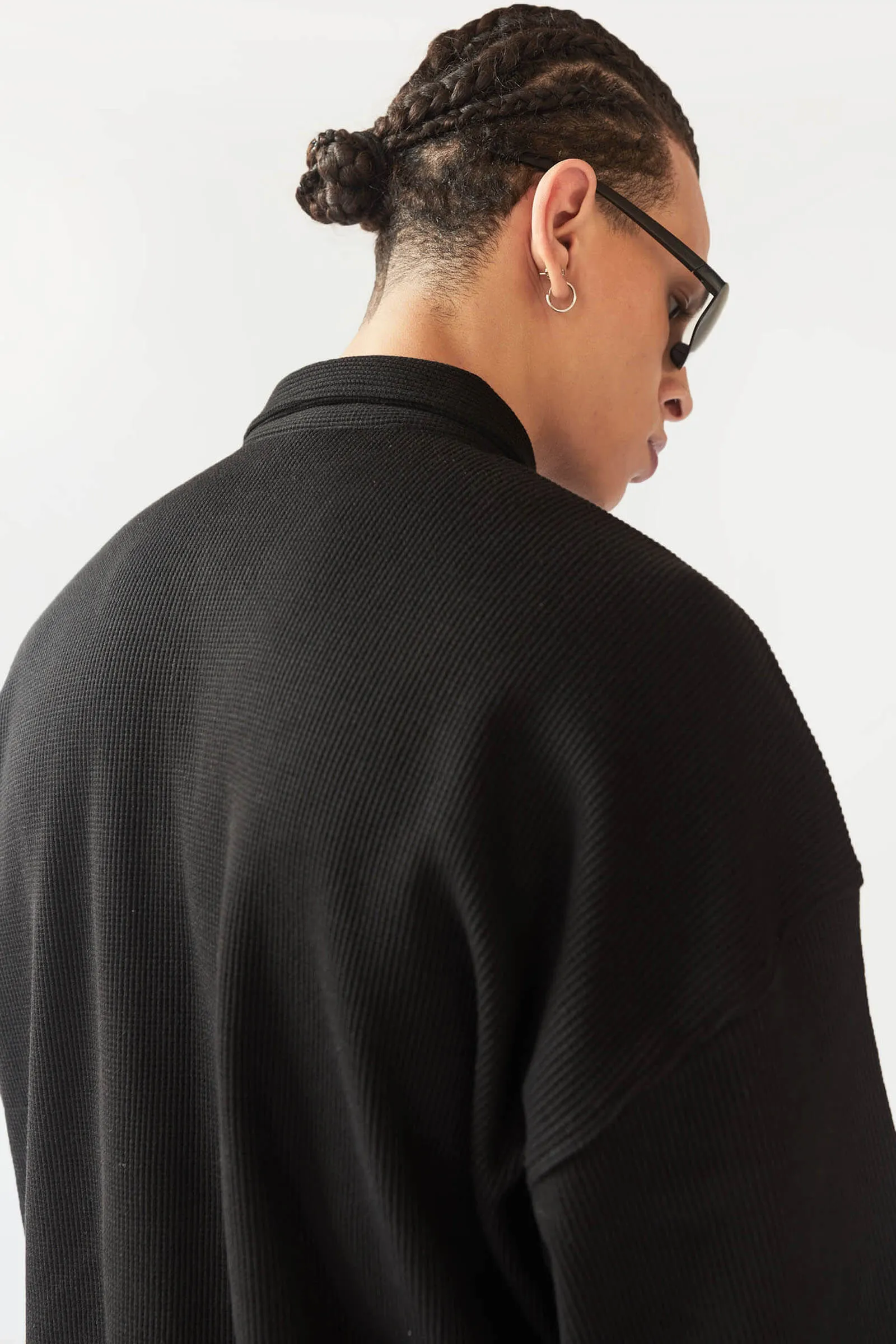 Black Half Zip Waffle Sweatshirt