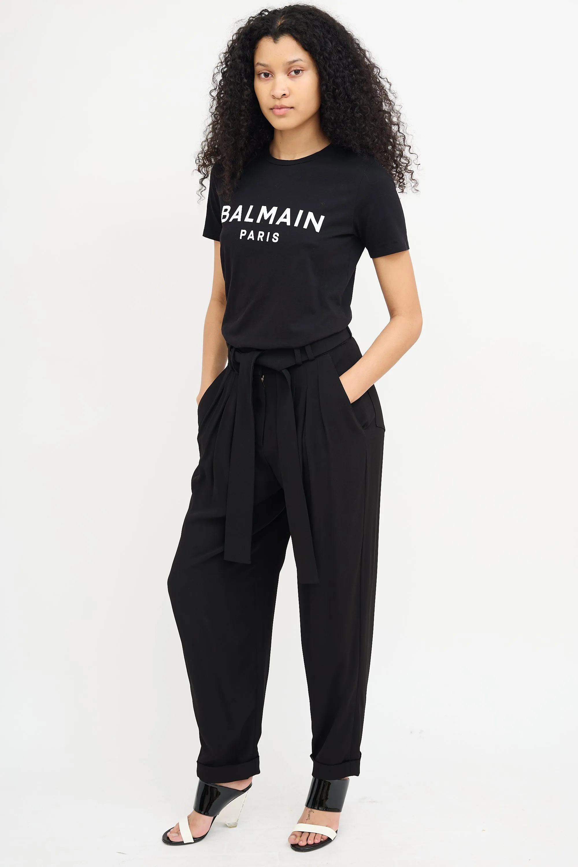 Black Pleated Waist Tie Trouser