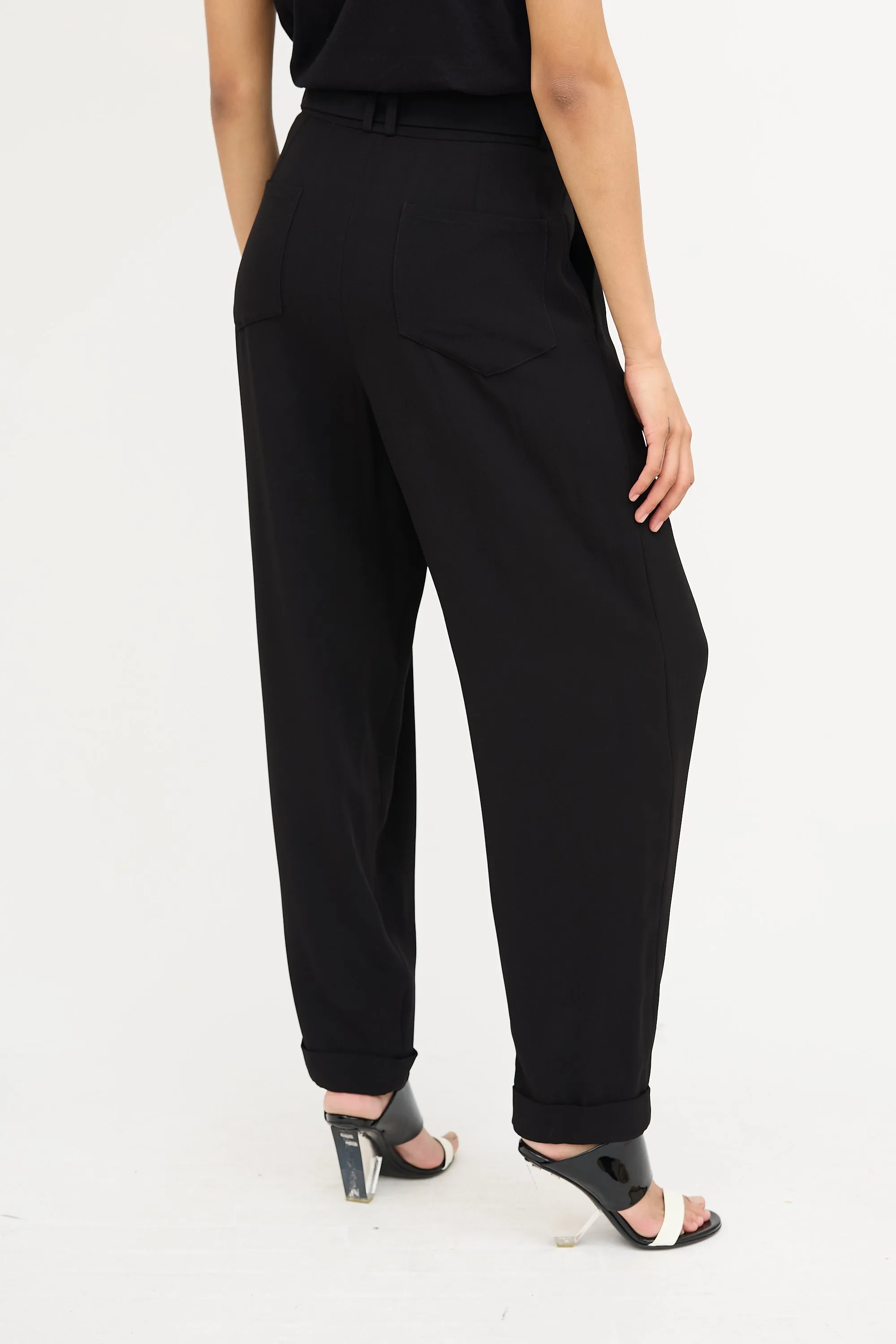 Black Pleated Waist Tie Trouser