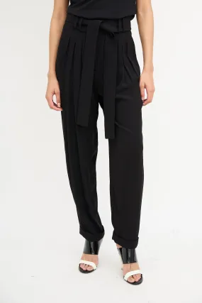 Black Pleated Waist Tie Trouser