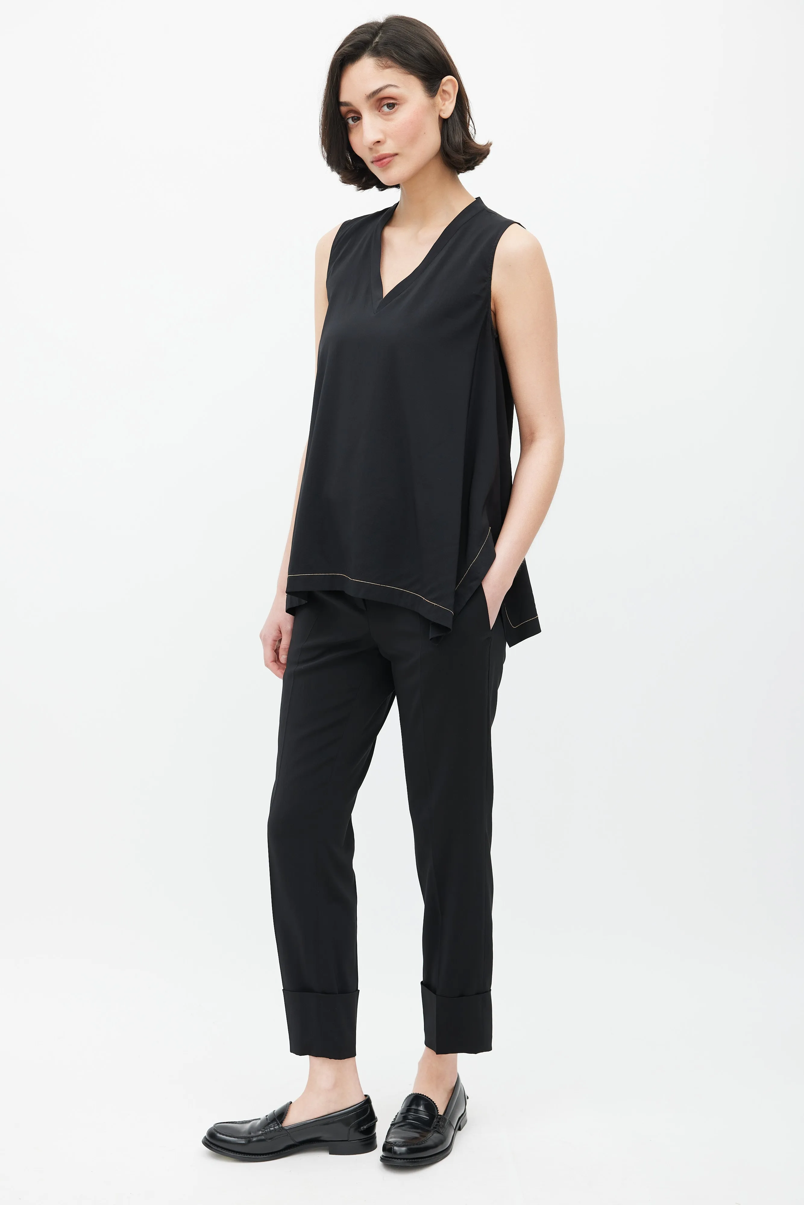 Black Silk Cuffed Trouser