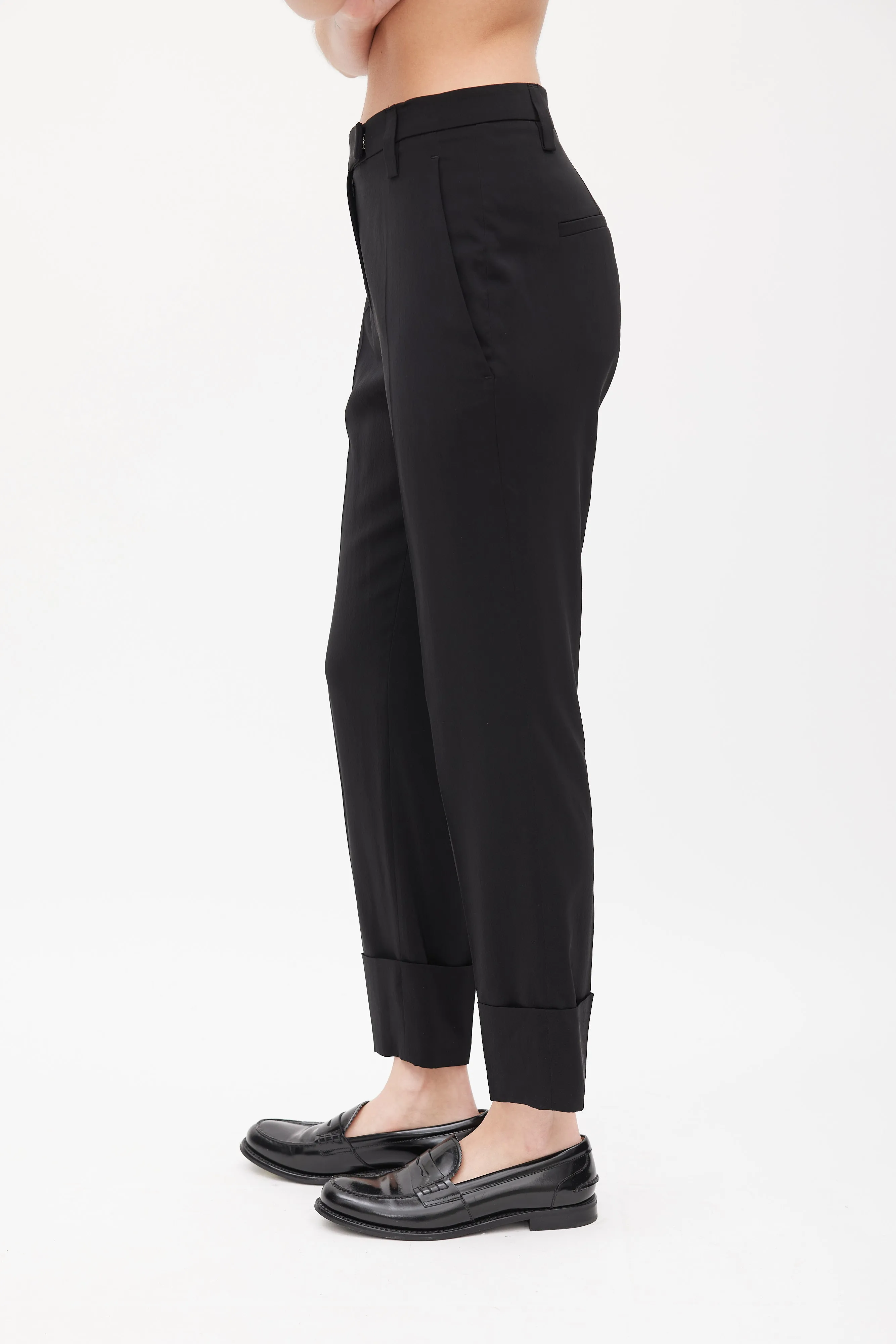 Black Silk Cuffed Trouser