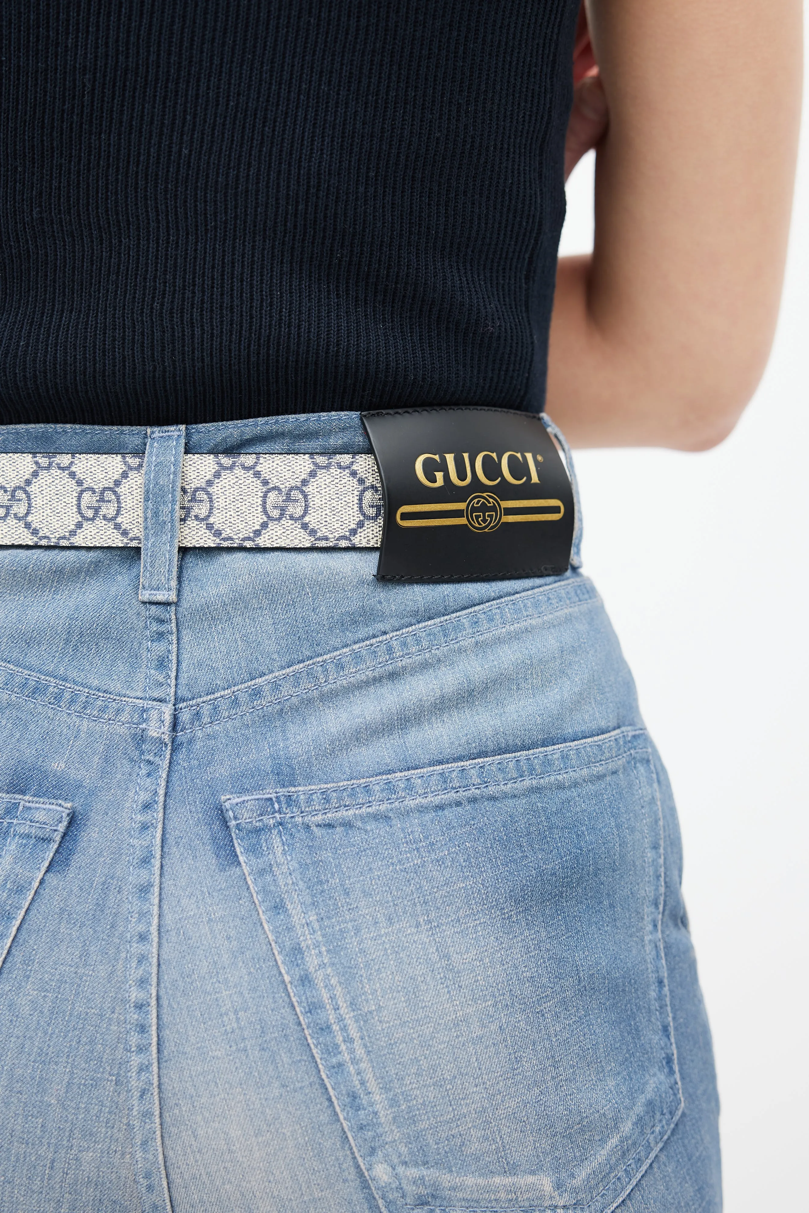 Blue Cuffed Wide Leg Jeans
