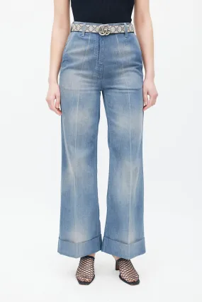 Blue Cuffed Wide Leg Jeans