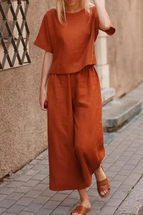 Casual Solid Basic O Neck Short Sleeve Two Pieces