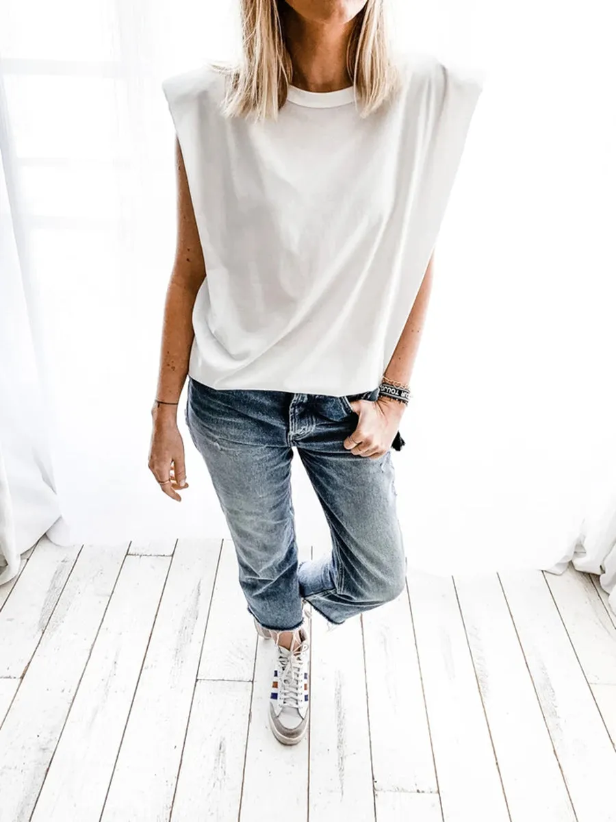 Casual Solid Sleeveless Round Neck T-Shirt