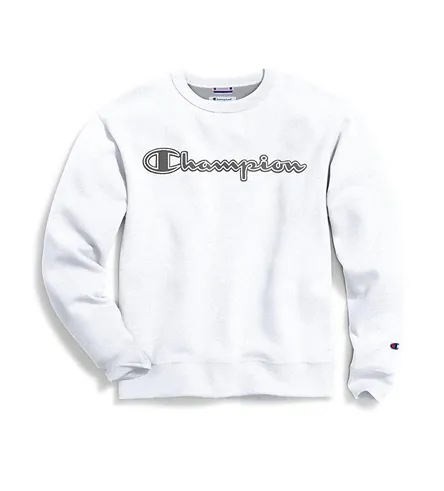 Champion Men's Powerblend Fleece Crew Logo White