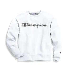 Champion Men's Powerblend Fleece Crew Logo White