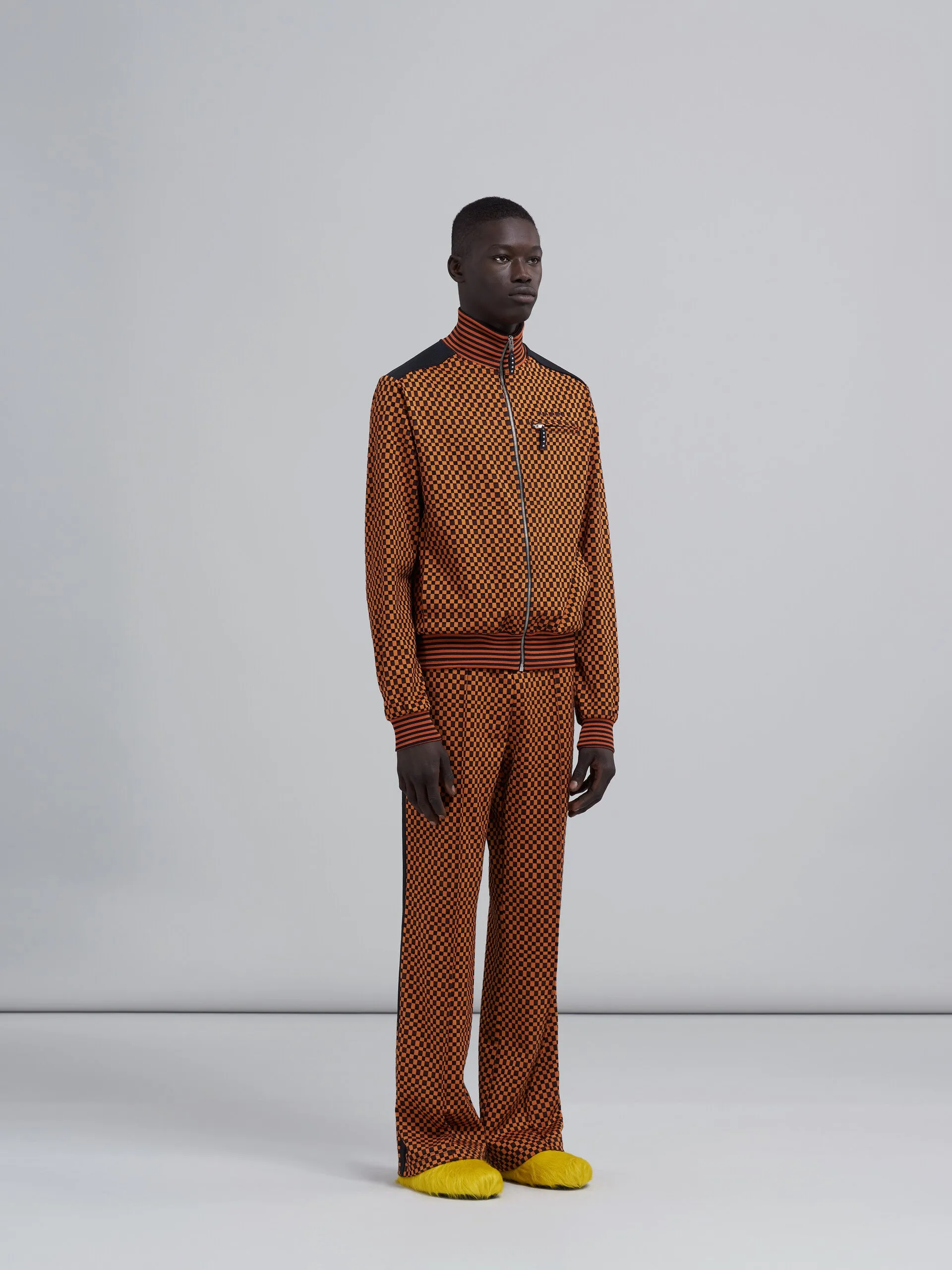 CHECK JACQUARD JERSEY TRACK TROUSERS