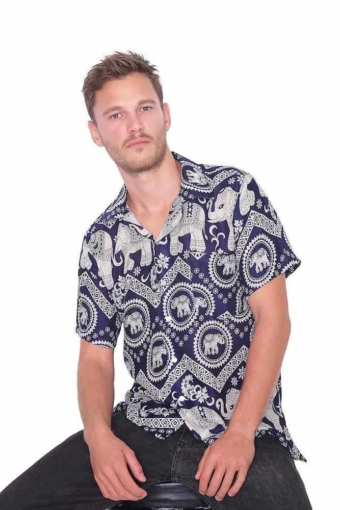 Dark Blue Hawaiian Shirt Men