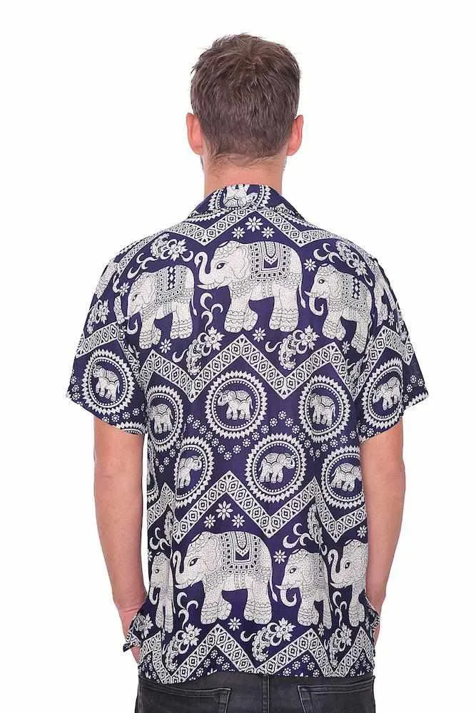 Dark Blue Hawaiian Shirt Men