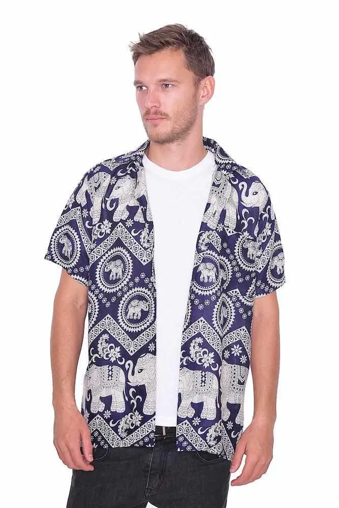 Dark Blue Hawaiian Shirt Men
