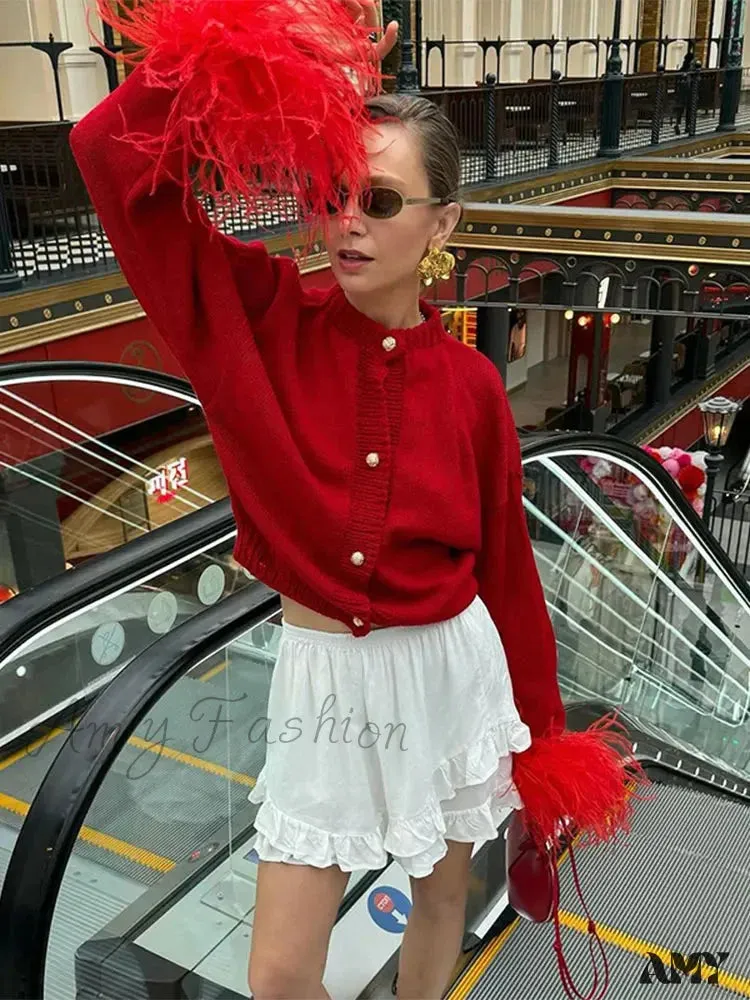 Feather Knitted Cardigan Christmas Sweater