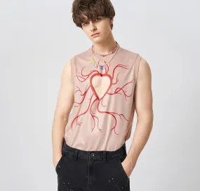 Foesce -Men Tank Tops Printing Hollow Out V Neck Sleeveless Casual Vests Men Summer Personality Sexy Fashion Tops S-5XL