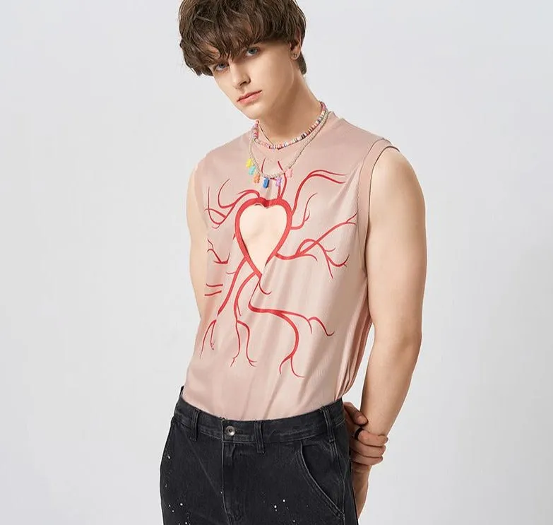 Foesce -Men Tank Tops Printing Hollow Out V Neck Sleeveless Casual Vests Men Summer Personality Sexy Fashion Tops S-5XL