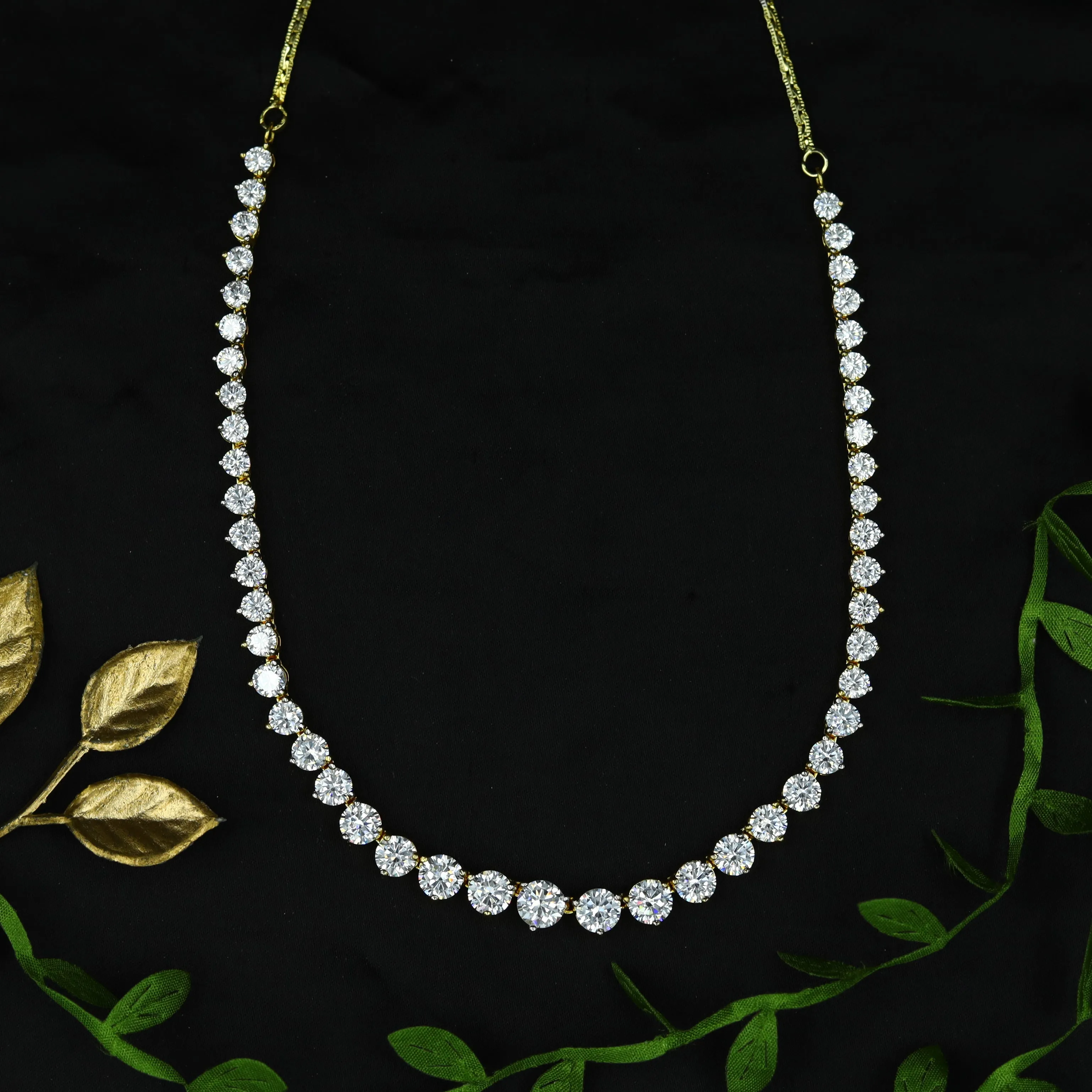 Gold Zircon/AD Necklace Set 11427-7468