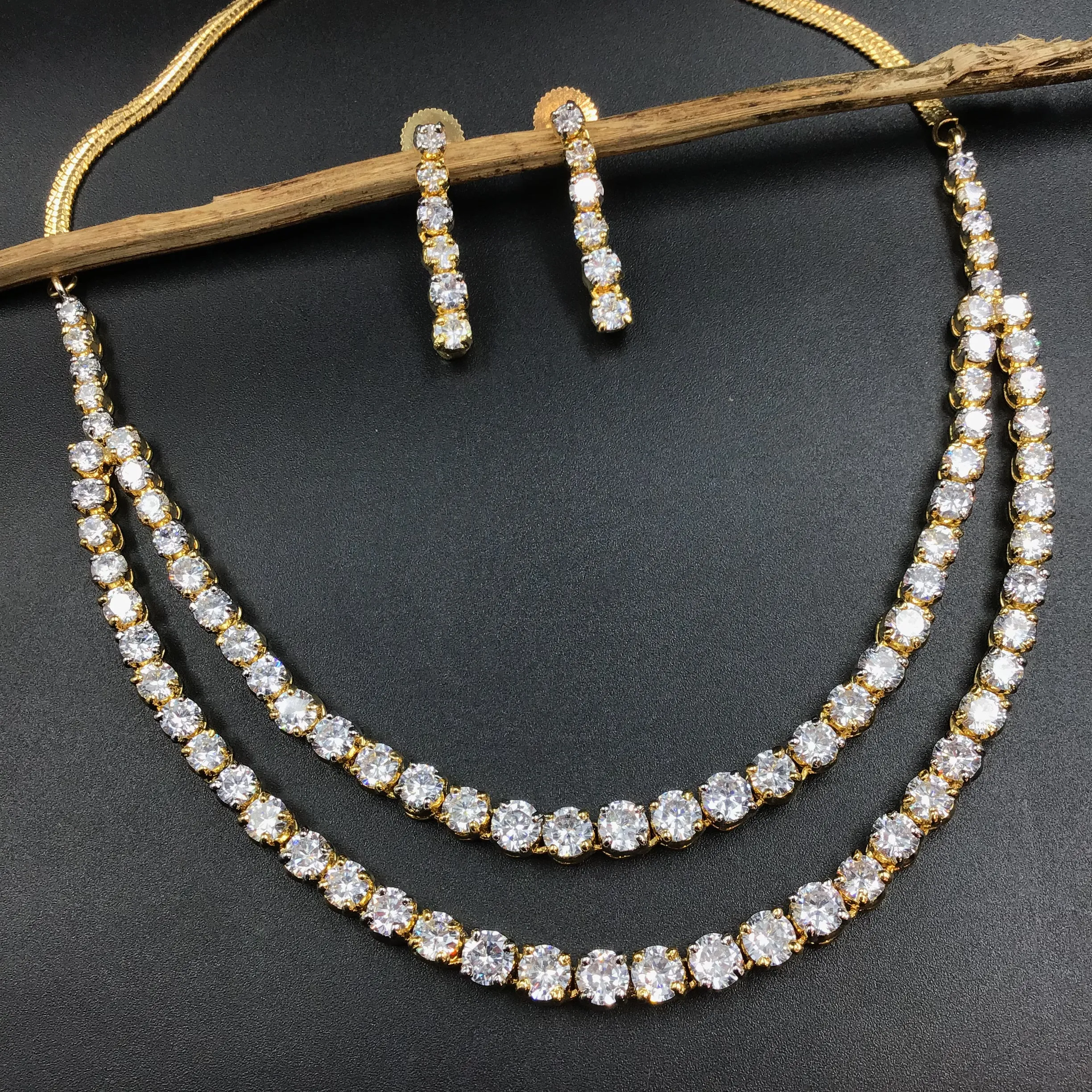 Gold Zircon/AD Necklace Set 7604-1175