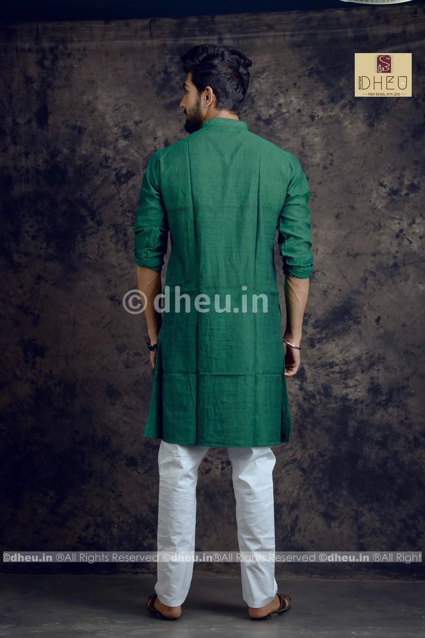Green Pure Cotton kurta for Men -Solid Colour